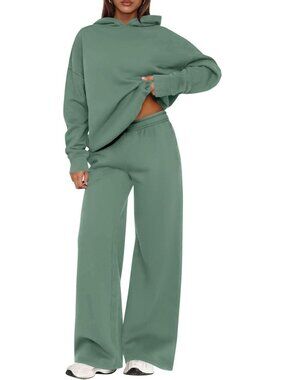 Women's Sweatsuits 2 Piece Sets Grey Green Casual Long Sleeve Sweatpants Fall